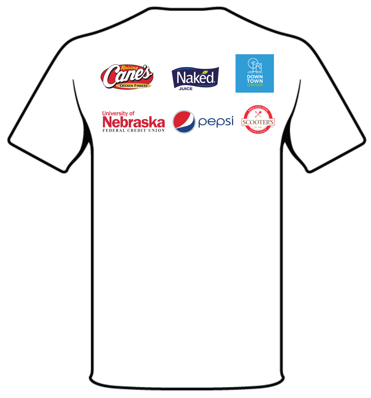 Back of t-shirt showing sponsor logos