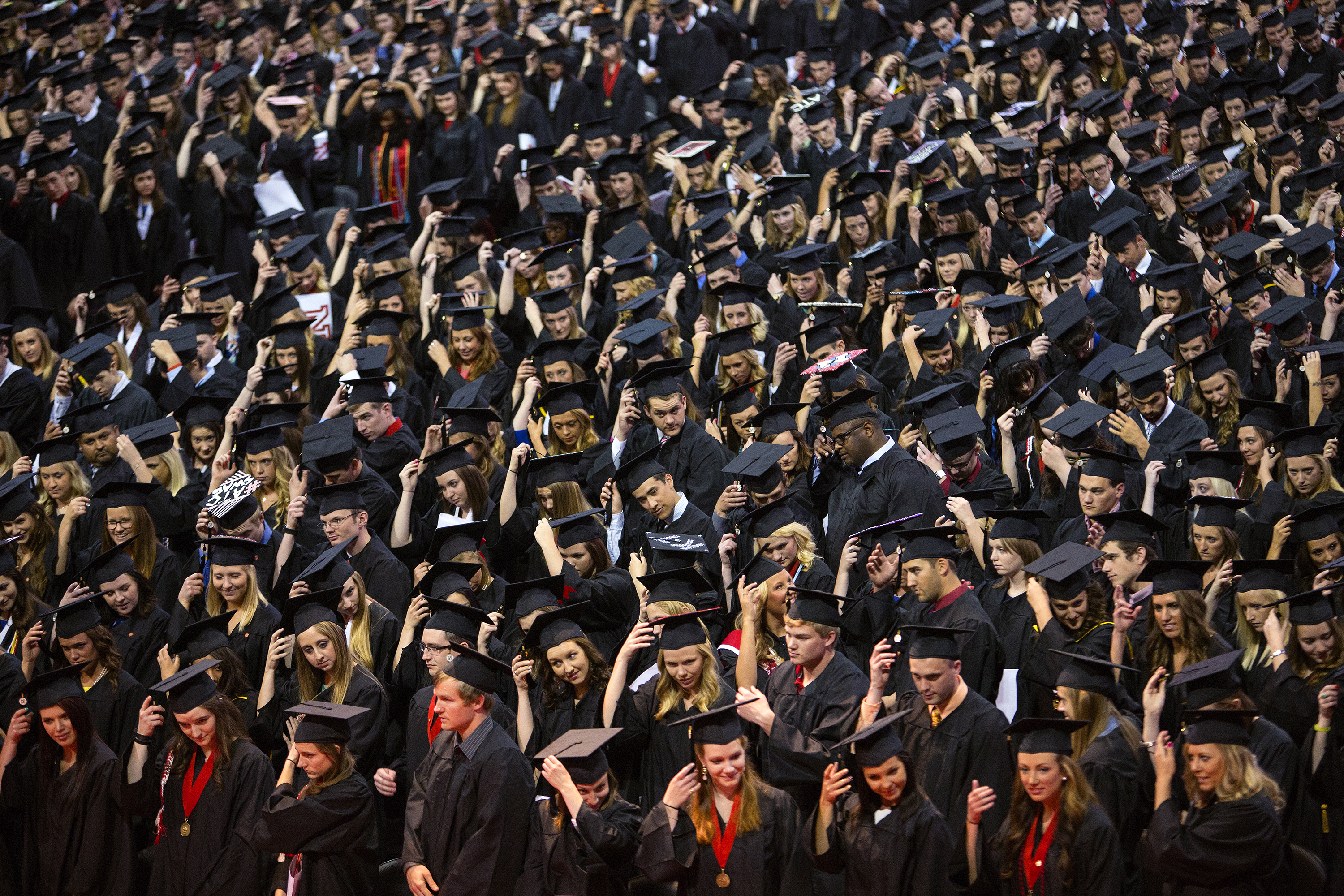Students gather during graduation