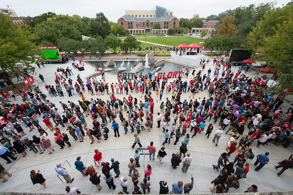 Students gathered outside the Student Union