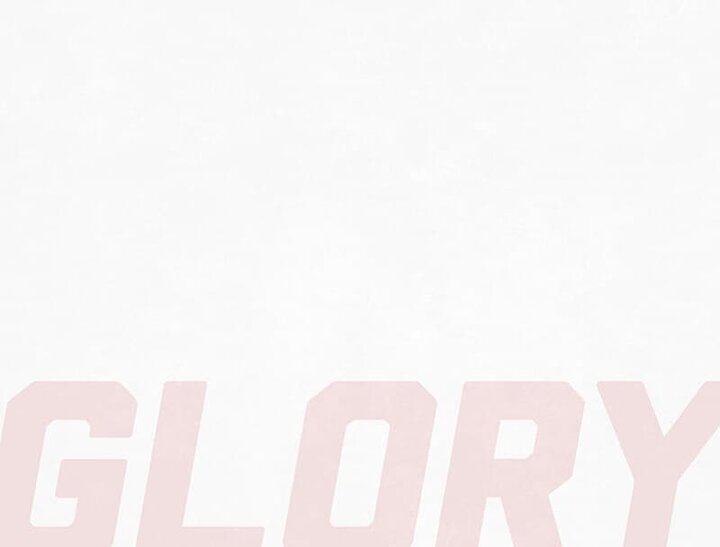 Glory in faded red on white background