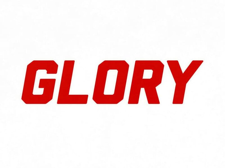 Glory in red on a white background