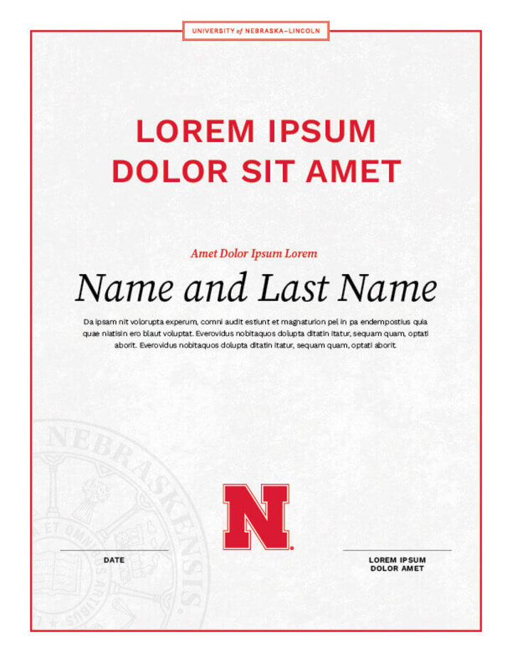 A certificate vertically orientated template with UNL N logo