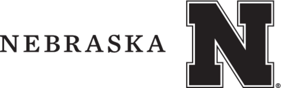 Nebraska name on the left in all caps with Nebraska N on the right, all in black